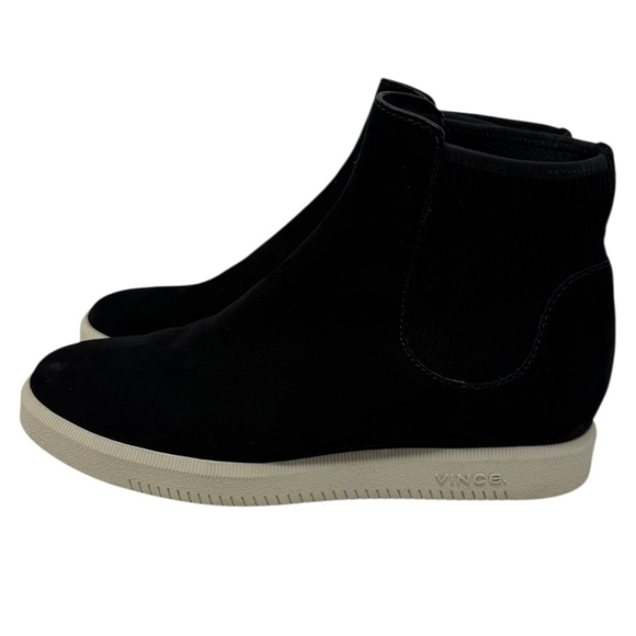 Vince Black Ribbed Ilona Round Toe Wedge Leather Sneakers - Picture 2 of 12